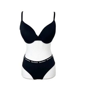 Juicy Couture Bra Set Women 38C Large Black Padded Wired Stretch Intimates